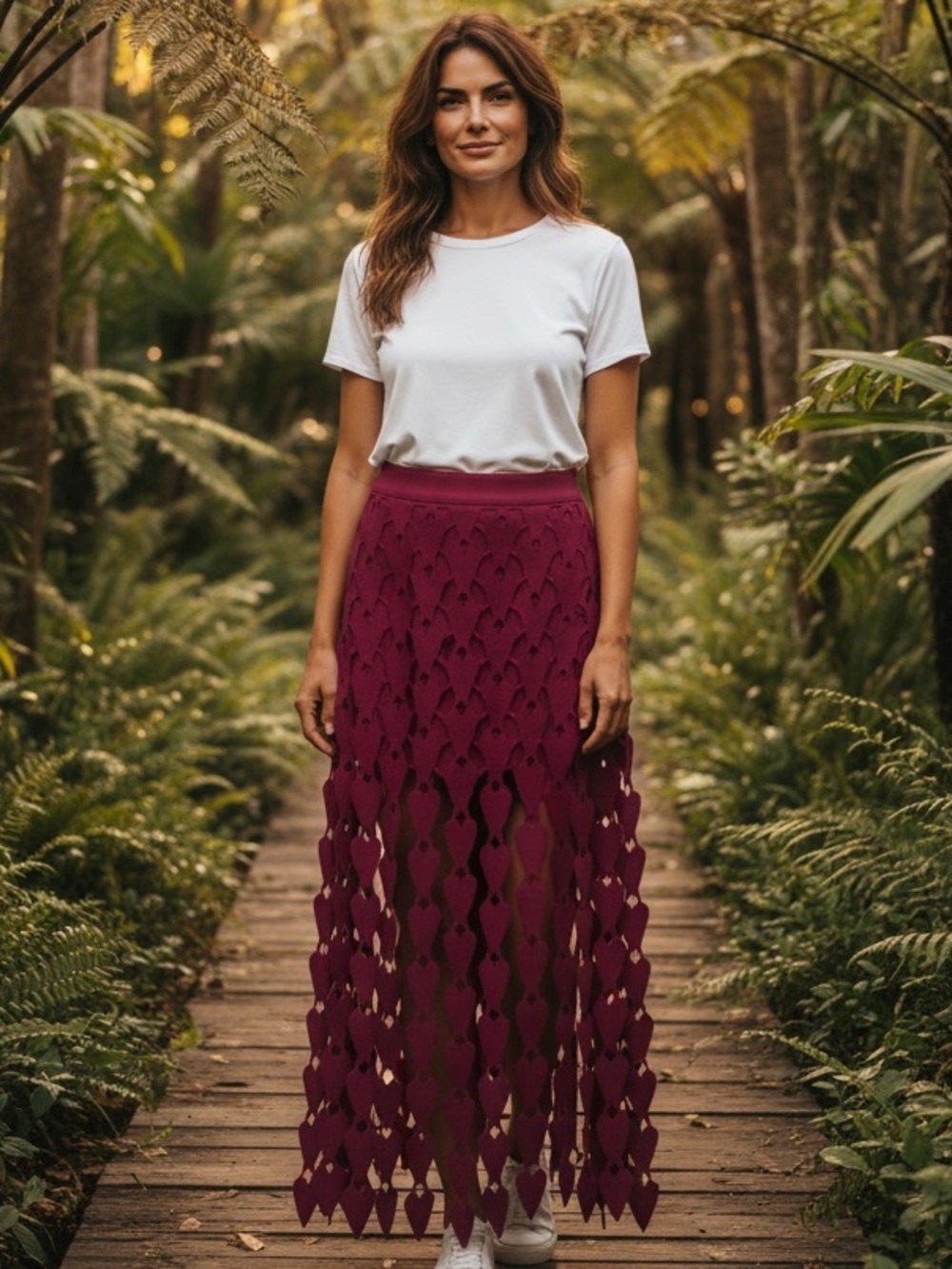 NWT Beulah Style Matters Of The Heart Laser Cut Out Maxi Skirt